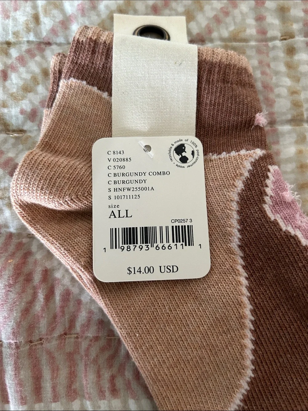 Free People Brown and Pink Floral Ankle Socks